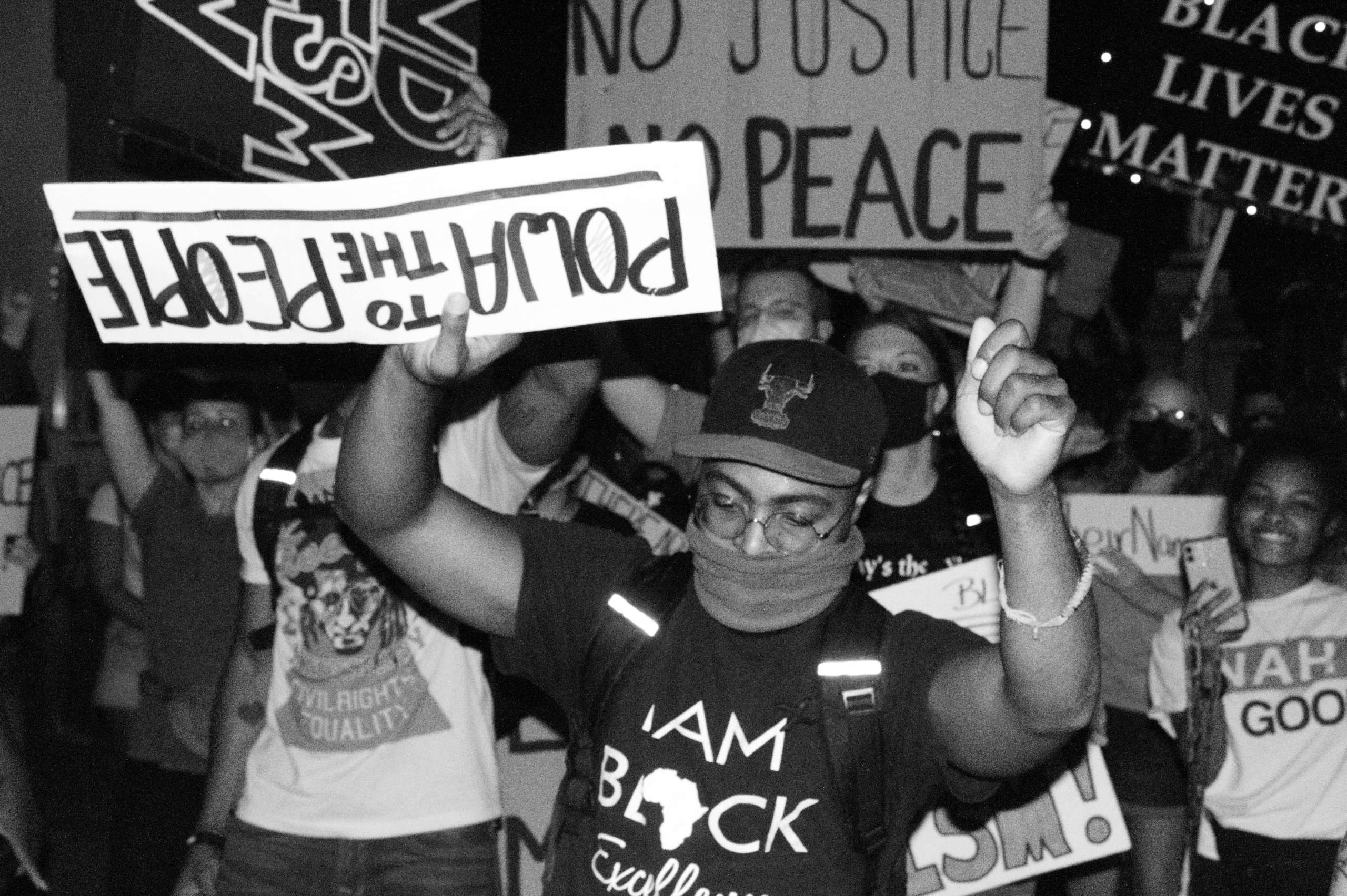 Protesters celebrate a peaceful, successful protest for the second night in a row on August 1, 2020.