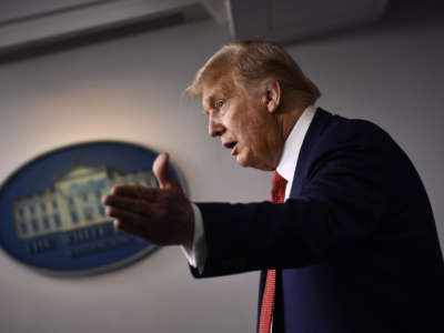 President Trump speaks to the press in the Brady Briefing Room of the White House in Washington, D.C., on August 10, 2020.