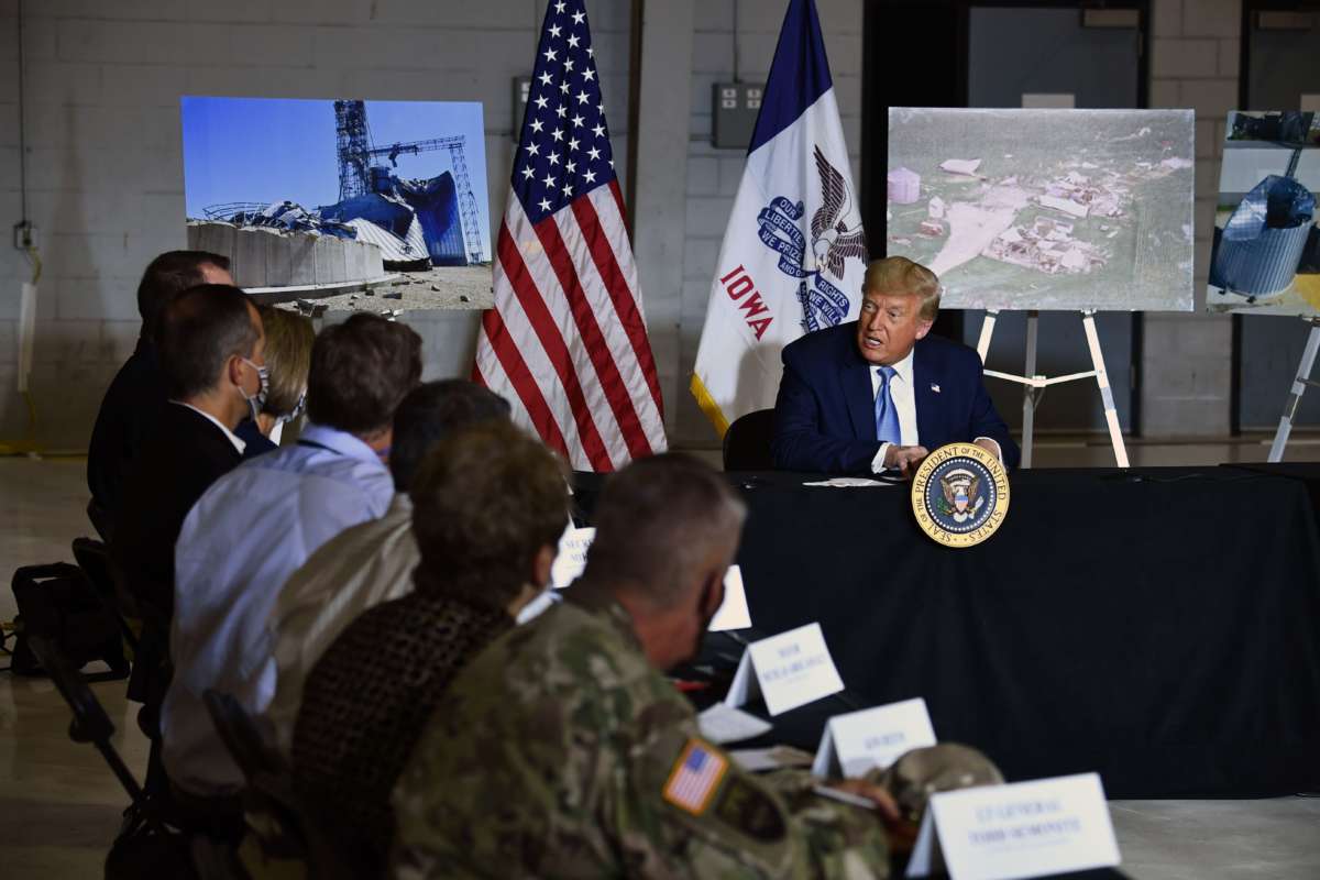 Donald Trump talks to Iowans