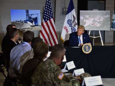 Donald Trump talks to Iowans