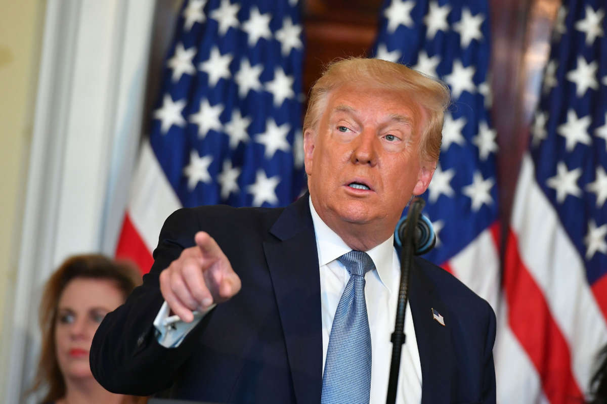 President Trump speaks during an event in the Blue Room of the White House in Washington, D.C., on August 18, 2020.