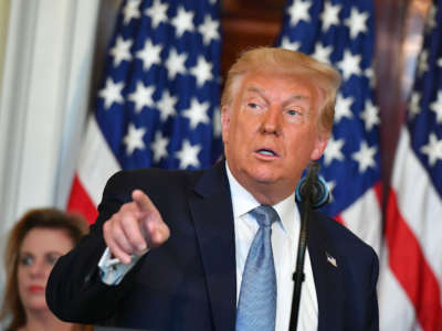 President Trump speaks during an event in the Blue Room of the White House in Washington, D.C., on August 18, 2020.