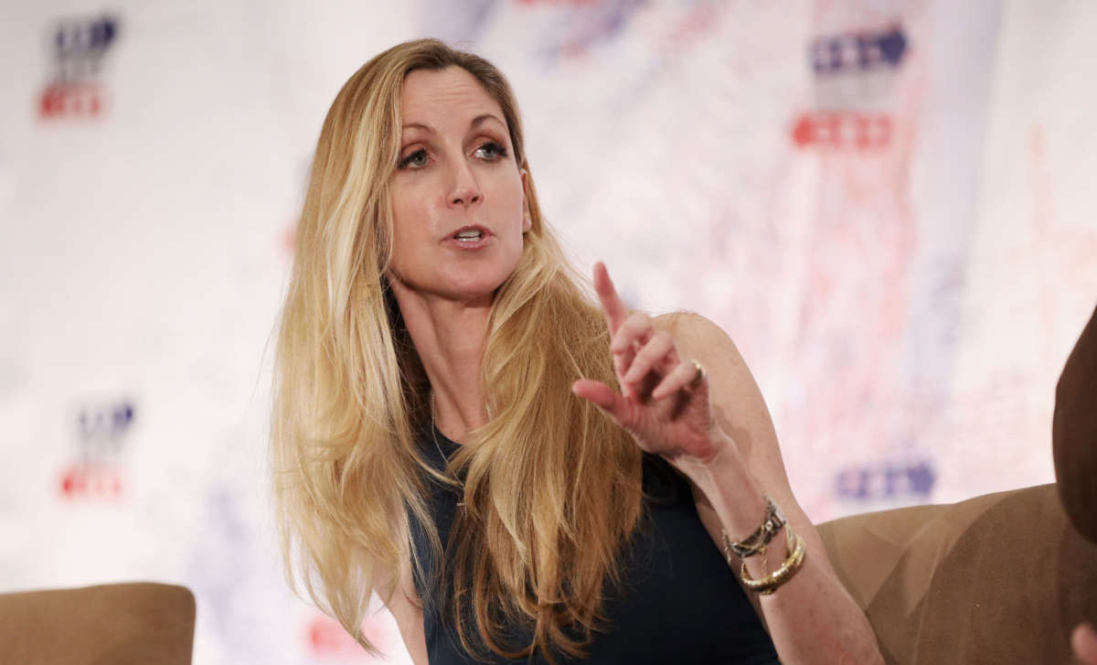 Ann Coulter speaks onstage during Politicon 2018 at the Los Angeles Convention Center on October 20, 2018, in Los Angeles, California.