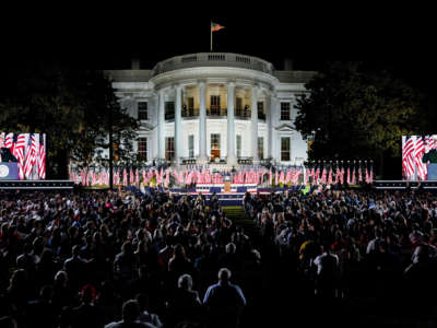 President Trump speaks on the fourth and final night of the Republican National Convention with a speech delivered in front a live audience on the South Lawn of the White House on August 27, 2020.