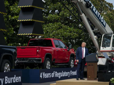 Donald Trump speaks during an event about rollback of the National Environmental Policy Act on the South Lawn of the White House on July 16, 2020, in Washington, D.C.