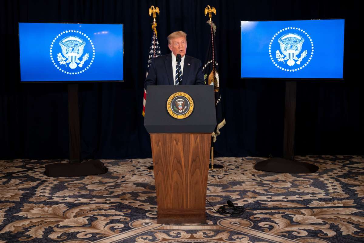 Donald Trump speaks during a news conference in Bedminster, New Jersey, on August 7, 2020.