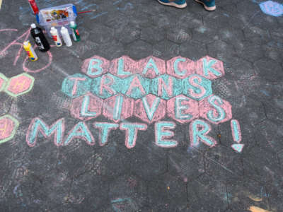 Black Trans Lives Matters chalk art is seen in Washington Square Park on June 26, 2020, in New York City.