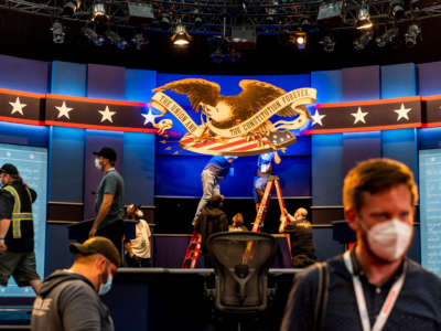 The stage is built and technology tested for the first 2020 Presidential Debate between President Trump and former Vice President Joe Biden hosted by Case Western Reserve University in Cleveland, Ohio, on September 28, 2020.