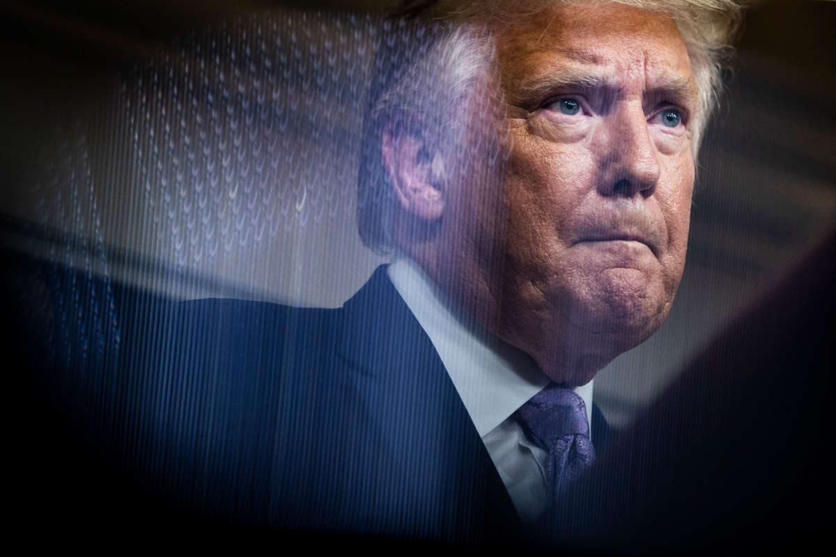 President Trump speaks during a COVID-19 briefing in the James S. Brady Briefing Room on August 13, 2020, in Washington, D.C.