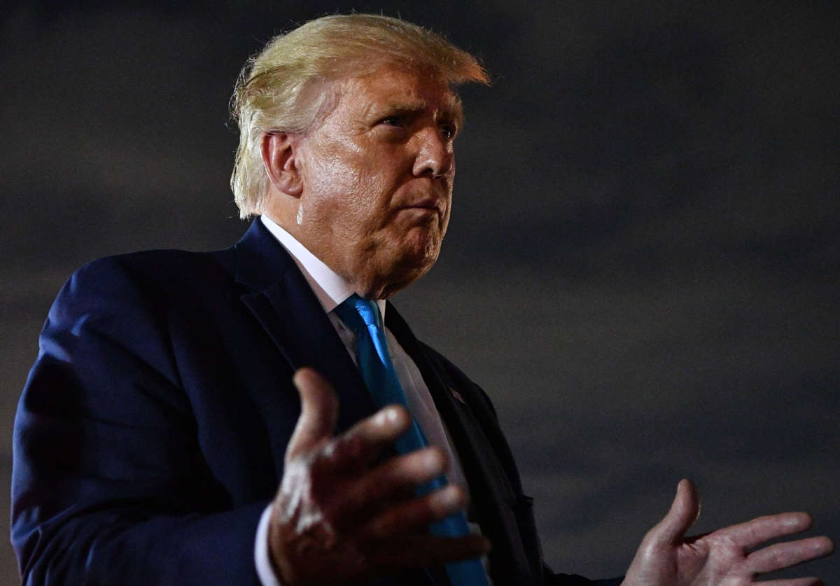 President Trump speaks to reporters upon arrival at Andrews Air Force Base in Maryland on September 3, 2020.