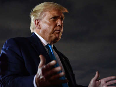 President Trump speaks to reporters upon arrival at Andrews Air Force Base in Maryland on September 3, 2020.