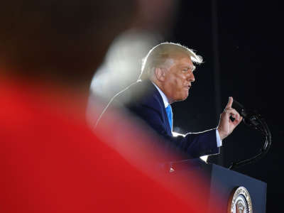 President Trump addresses supporters during a campaign event at Arnold Palmer Regional Airport in Latrobe, Pennsylvania, on September 3, 2020.