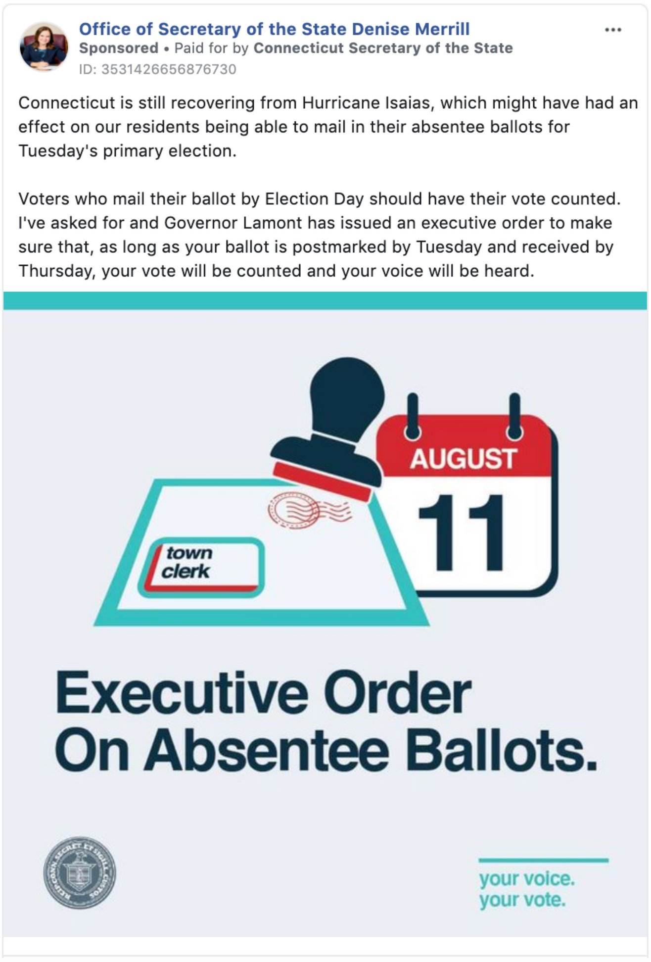 The Connecticut secretary of the state ran Facebook ads last month to keep voters up to date after a hurricane, power failures and a last-minute executive order to change rules about absentee ballots. 