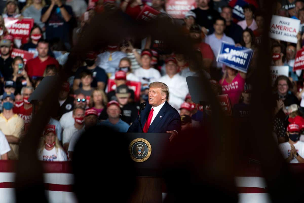 Donald Trump speaks to a crowd