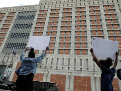 Demonstrators and family protest the death of Jemal Floyd at the hands of prison guards in front of the Brooklyn Detention Center in the Brooklyn Borough of New York City on June 26, 2020.