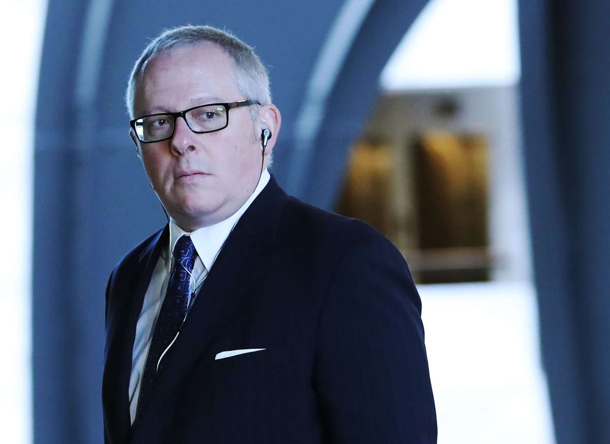 Michael Caputo arrives at the Hart Senate Office building to be interviewed by Senate Intelligence Committee staffers, on May 1, 2018, in Washington, D.C.