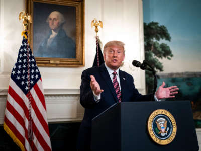 President Trump speaks in the Diplomatic Reception Room of the White House on September 9, 2020 in Washington, D.C.