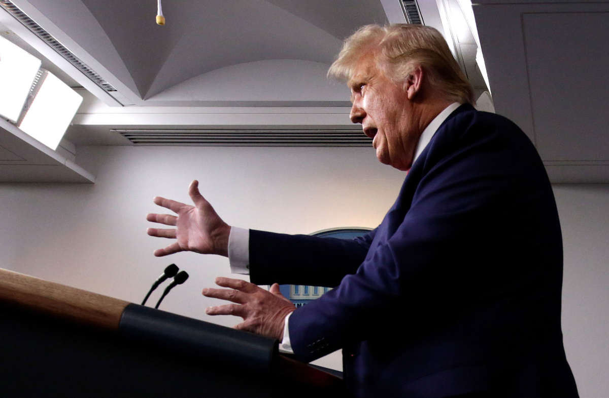 President Trump speaks at a news conference in the James Brady Press Briefing Room of the White House on September 16, 2020, in Washington, D.C.