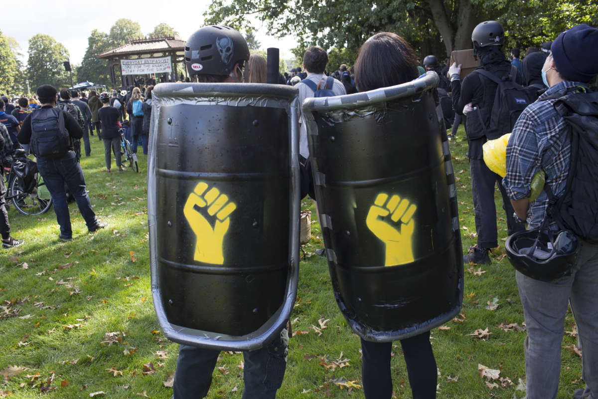 Antifascists gather in a crowd