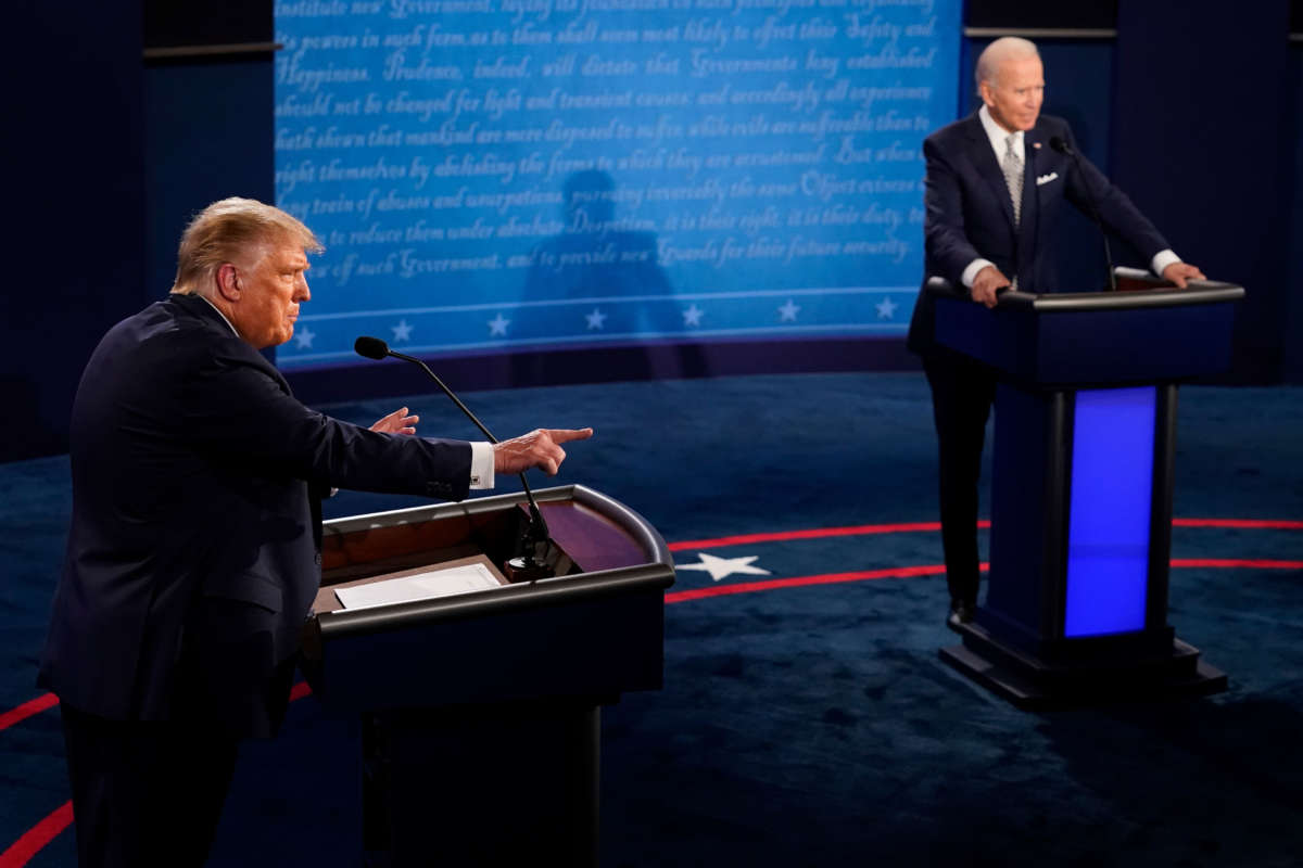 President Trump speaks during the first presidential debate against former Vice President and Democratic presidential nominee Joe Biden at the Health Education Campus of Case Western Reserve University on September 29, 2020, in Cleveland, Ohio.