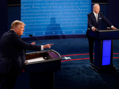President Trump speaks during the first presidential debate against former Vice President and Democratic presidential nominee Joe Biden at the Health Education Campus of Case Western Reserve University on September 29, 2020, in Cleveland, Ohio.