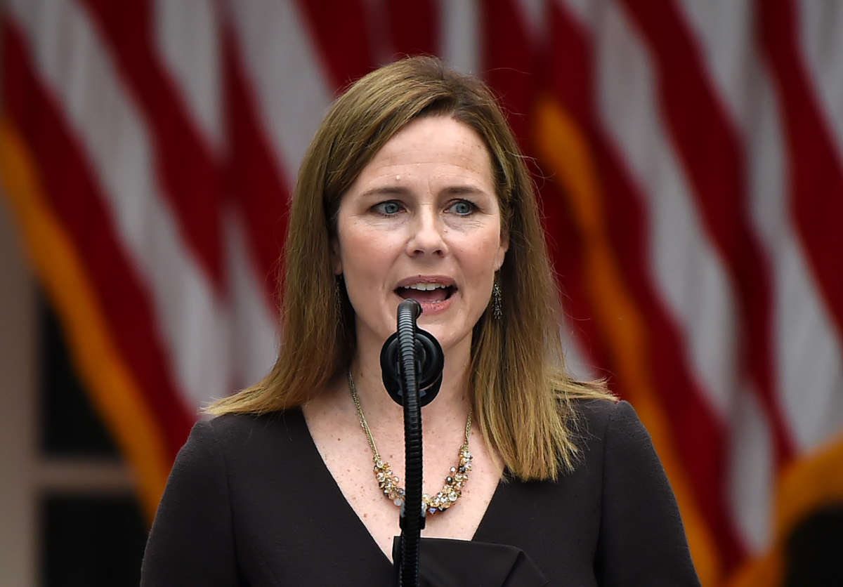 Judge Amy Coney Barrett speaks after being nominated to the Supreme Court by President Donald Trump in the Rose Garden of the White House in Washington, D.C. on September 26, 2020.