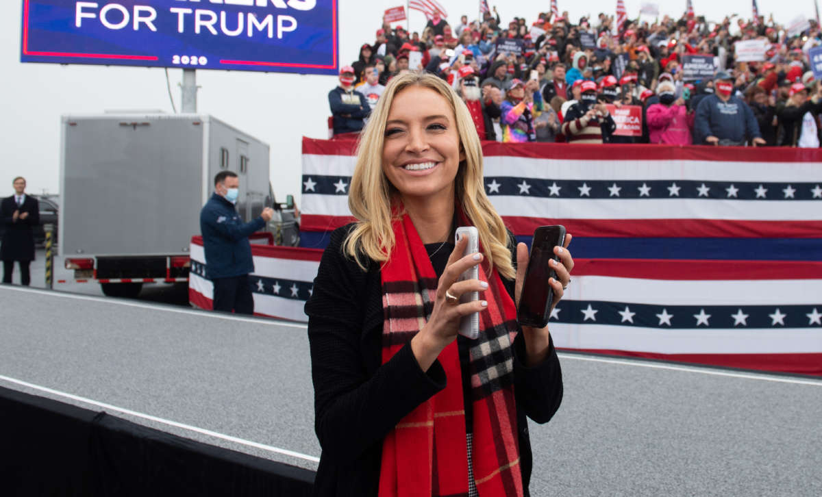 White House Press Secretary Kayleigh McEnany attends a campaign rally at Lancaster Airport in Lititz, Pennsylvania, October 26, 2020.
