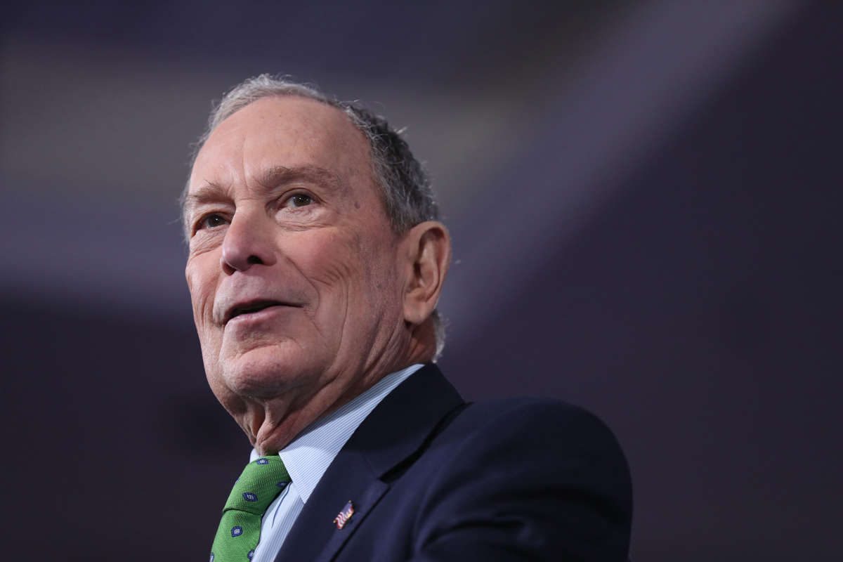 Former New York City Mayor Mike Bloomberg speaks at the Aventura Turnberry Jewish Center and Tauber Academy Social Hall on January 26, 2020, in Aventura, Florida.