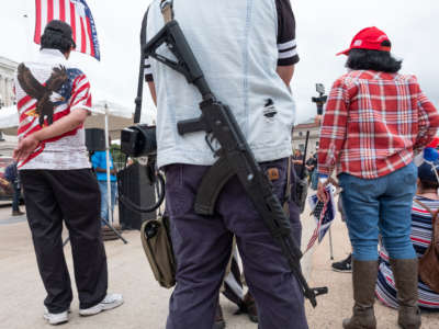 Rally-goers listen to conservative speakers in front of the Minnesota State Capital, September 12, 2020.