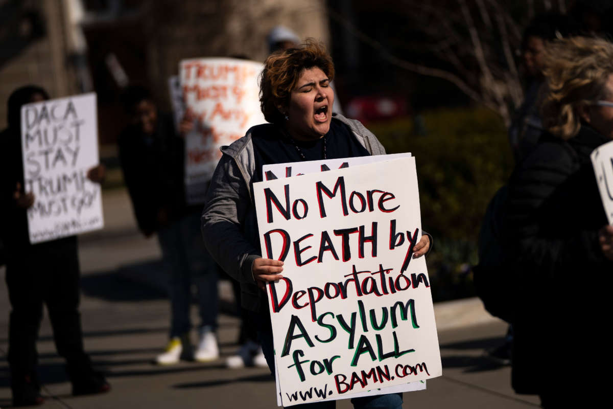 Activists protest outside the U.S. Supreme Court on March 2, 2020, in Washington, D.C.