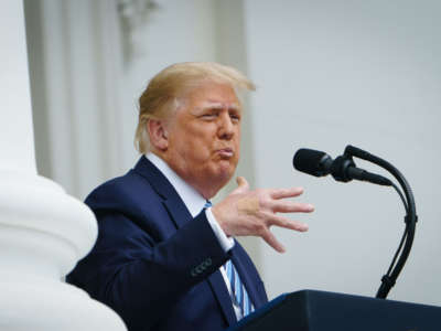 President Trump speaks from the South Portico of the White House in Washington, D.C., during a rally on October 10, 2020.