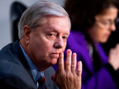 Chairman Lindsey Graham attends the Senate Judiciary Committee executive business meeting on Supreme Court justice nominee Amy Coney Barrett in the Hart Senate Office Building on October 15, 2020, in Washington, D.C.