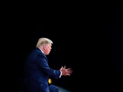 President Trump gestures as he speaks during an NBC News town hall event at the Perez Art Museum in Miami on October 15, 2020.