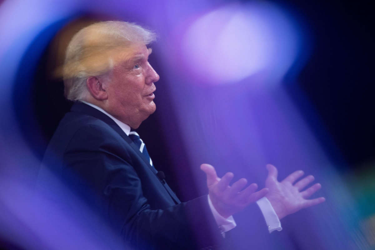 President Trump gestures as he speaks during an NBC News town hall event at the Perez Art Museum in Miami on October 15, 2020.