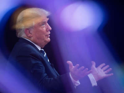 President Trump gestures as he speaks during an NBC News town hall event at the Perez Art Museum in Miami on October 15, 2020.