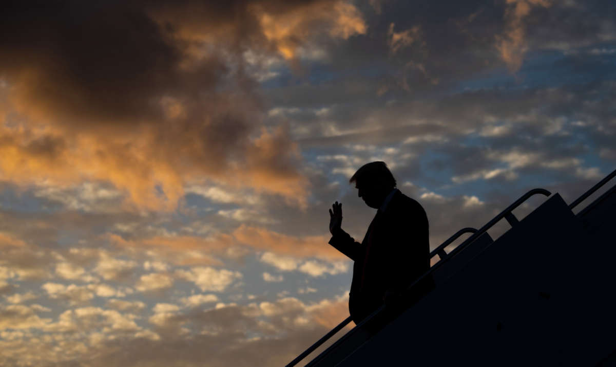 President Trump disembarks from Air Force One upon arrival at Charlotte Douglas International Airport in Charlotte, North Carolina, October 21, 2020, as he travels to campaign.