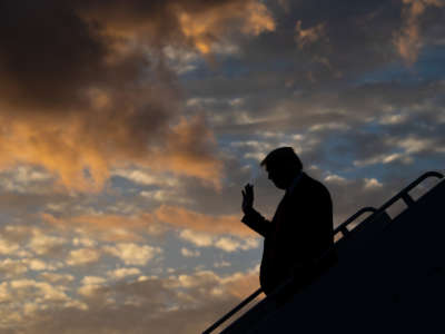 President Trump disembarks from Air Force One upon arrival at Charlotte Douglas International Airport in Charlotte, North Carolina, October 21, 2020, as he travels to campaign.