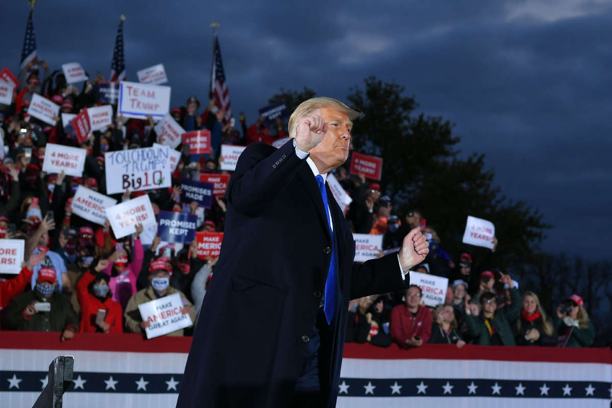 President Trump dances during a campaign rally at Pickaway Agriculture and Event Center in Circleville, Ohio, on October 24, 2020.