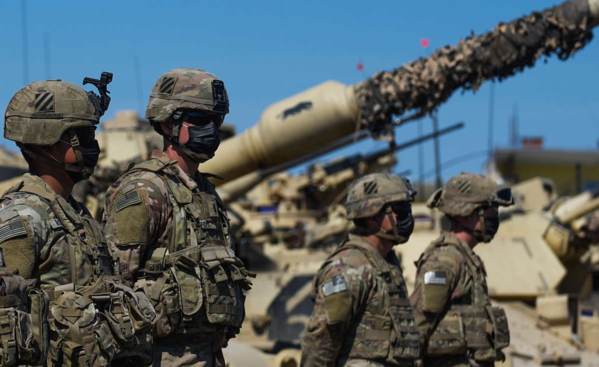 U.S. troops take part in live fire exercises at the Drawsko Pomorskie training grounds on August 11, 2020, at Drawsko Pomorskie, Poland.