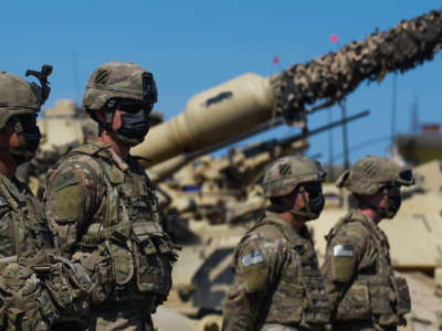 U.S. troops take part in live fire exercises at the Drawsko Pomorskie training grounds on August 11, 2020, at Drawsko Pomorskie, Poland.