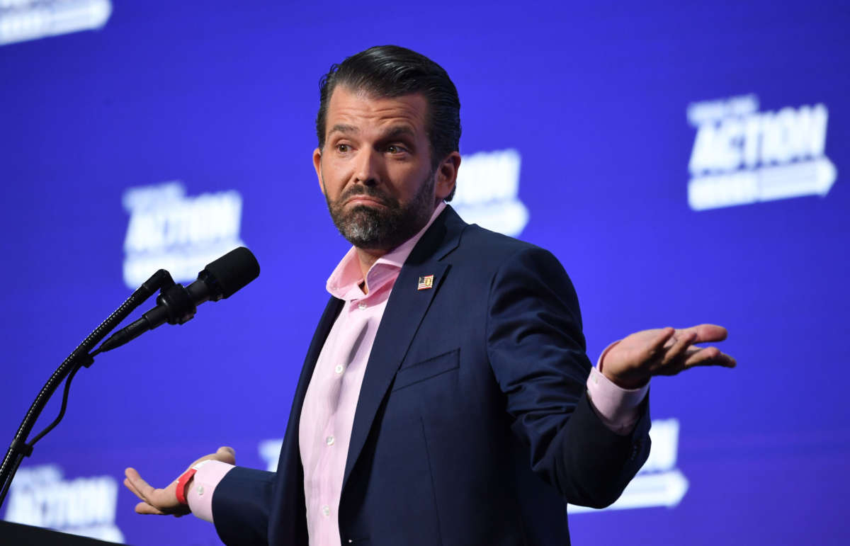 Donald Trump Jr. speaks during a Students for Trump event at the Dream City Church in Phoenix, Arizona, June 23, 2020.