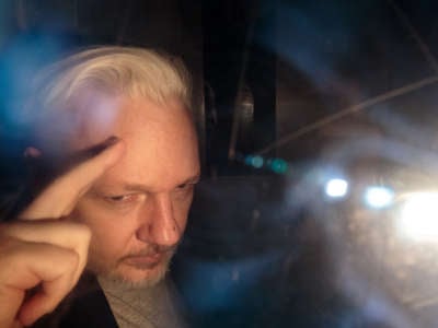 Wikileaks Founder Julian Assange leaves Southwark Crown Court in a security van on May 1, 2019, in London, England.