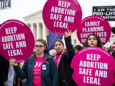 Reproductive rights demonstrators are seen in front of the Supreme Court on January 24, 2020.