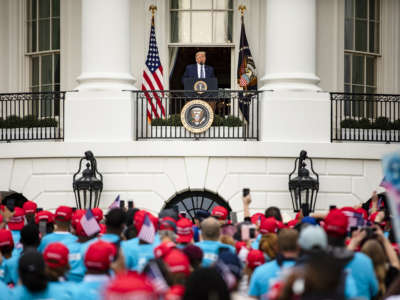 President Donald Trump addresses a rally in support of law and order on the South Lawn of the White House on October 10, 2020, in Washington, D.C.
