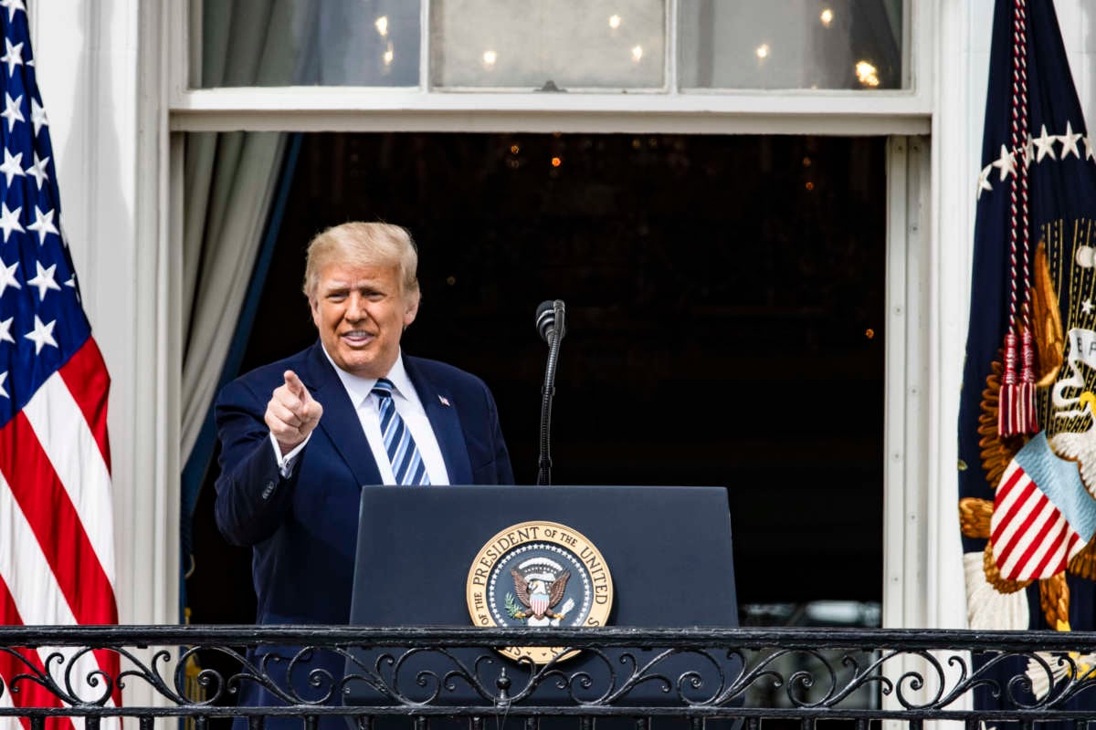 President Donald Trump addresses a rally in support of "law and order" on the South Lawn of the White House on October 10, 2020, in Washington, D.C.