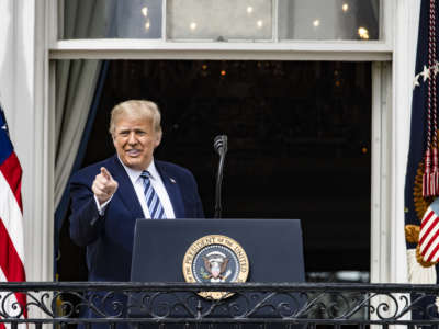 President Donald Trump addresses a rally in support of "law and order" on the South Lawn of the White House on October 10, 2020, in Washington, D.C.