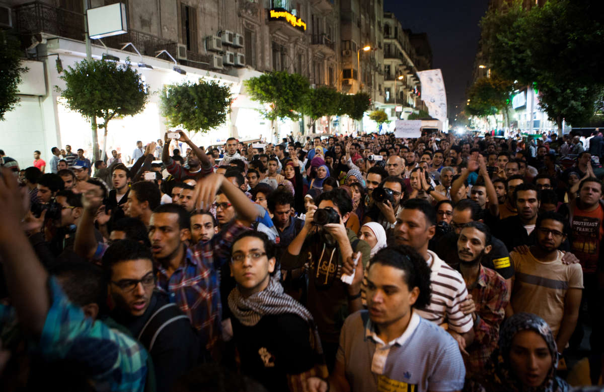 One of the last big protests in Egypt after the 2013 military coup is pictured on October 26, 2013.