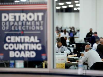 Detroit election workers work on counting absentee ballots for the 2020 general election at TCF Center on November 4, 2020, in Detroit, Michigan.