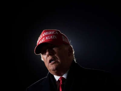 President Trump speaks to the press at General Mitchell International Airport, November 2, 2020, in Milwaukee, Wisconsin.