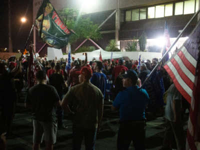Supporters of President Trump gather to protest the election results at the Maricopa County Elections Department office on November 4, 2020, in Phoenix, Arizona.